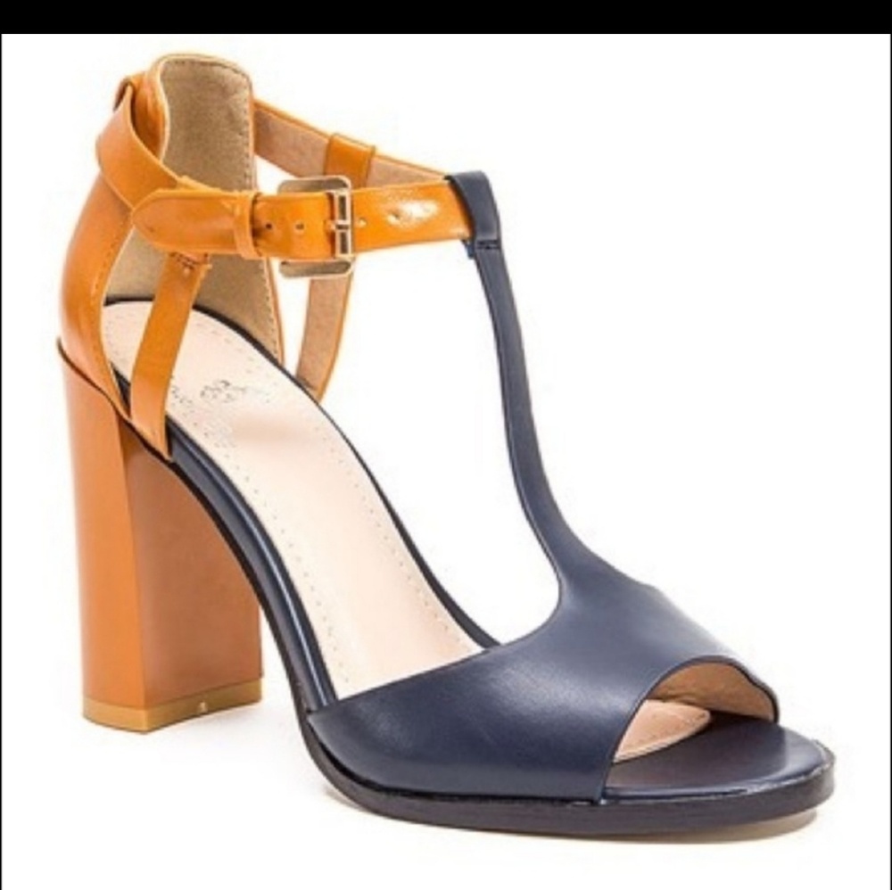 French Blu Color Block Heels Sandals